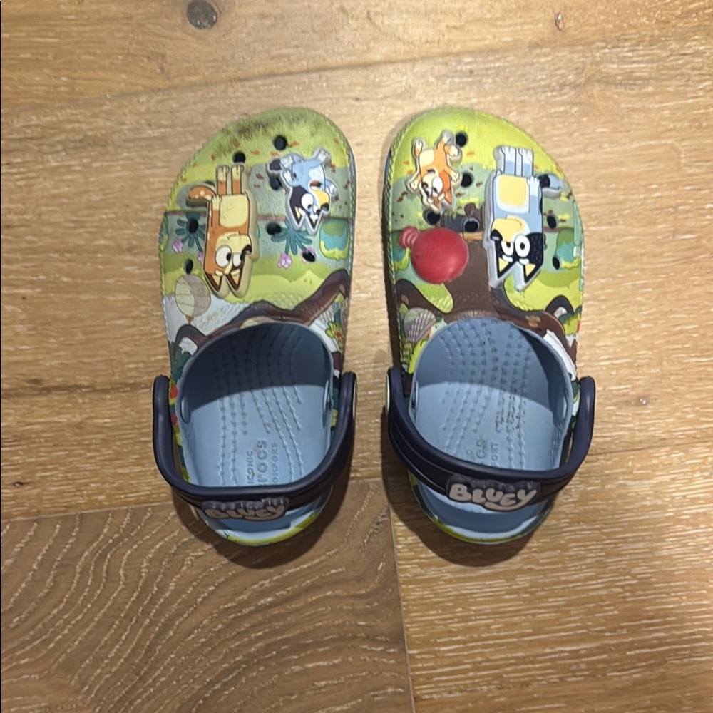 CROCS Green and Blue Sandals with Farm Design